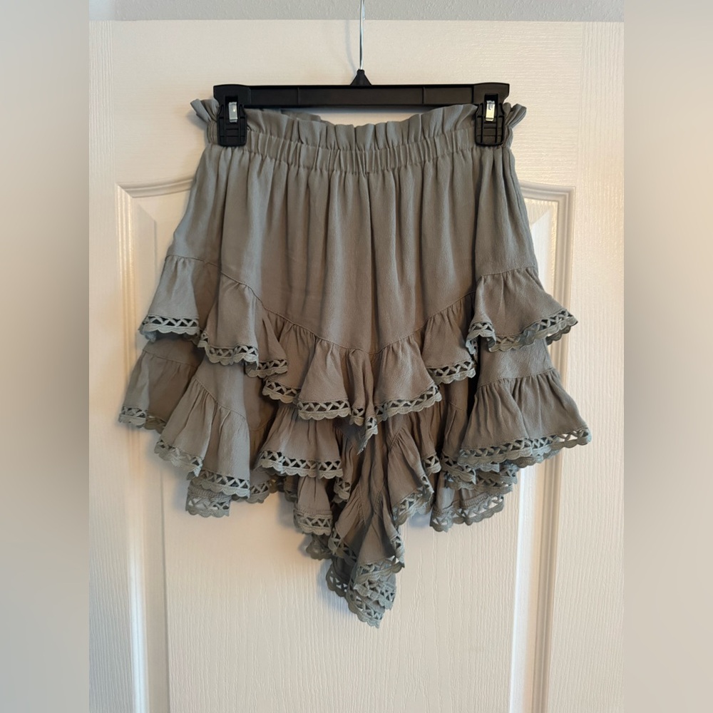 Sage green ruffle shorts